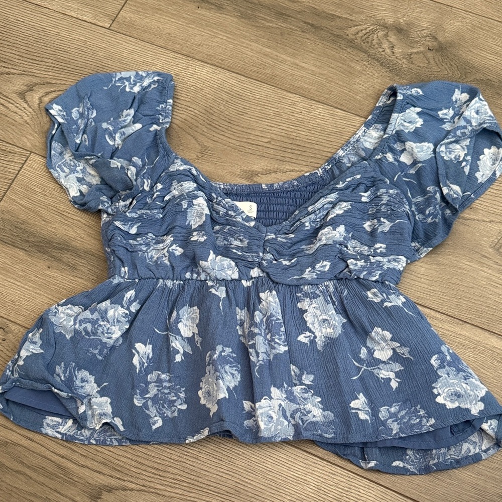 Smocked Blue Floral Hollister Top